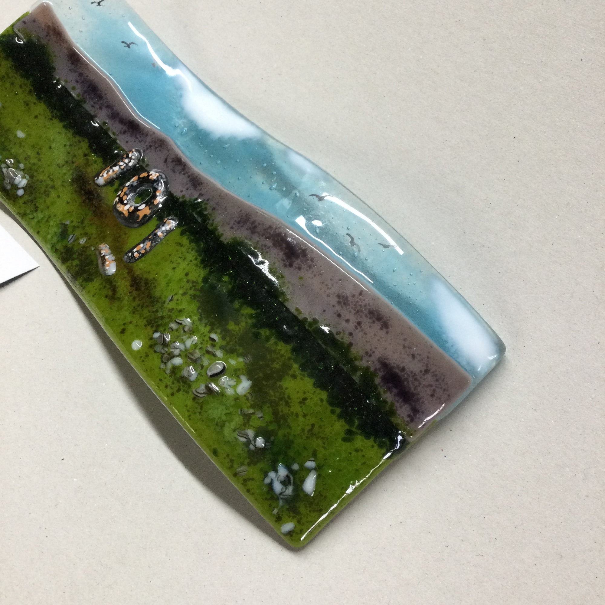 Limited Edition Men-An-Tol 9cm freestanding fused glass wave