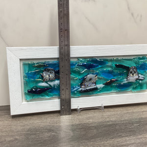 Regular sized framed Seals, rectangle framed fused glass