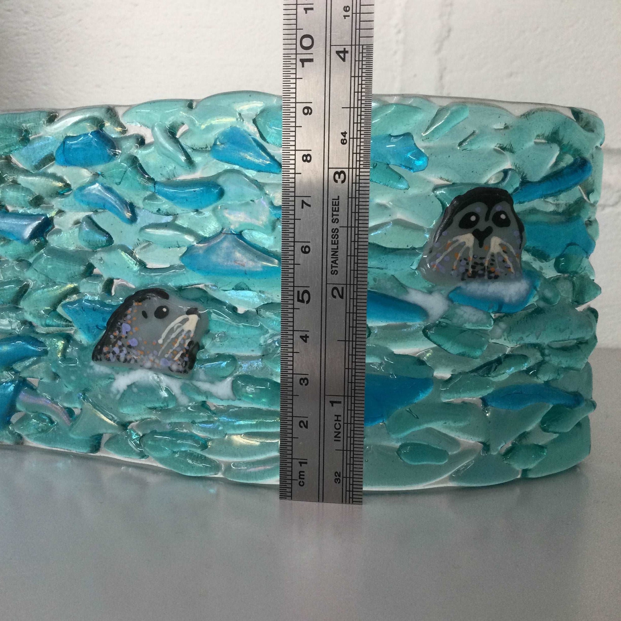 9cm Trio of Seals Freestanding Wave - Fused Glass By Claire Harris 