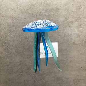 Fused Glass Patterned Jellyfish Hanger Turquoise