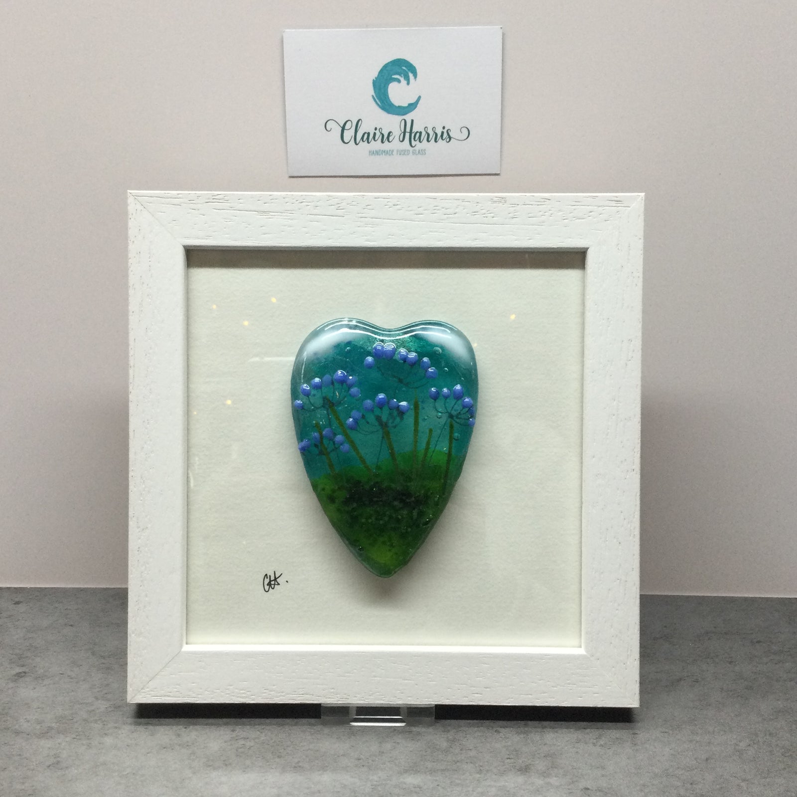 Fused Glass Framed Agapanthus Conical Heart