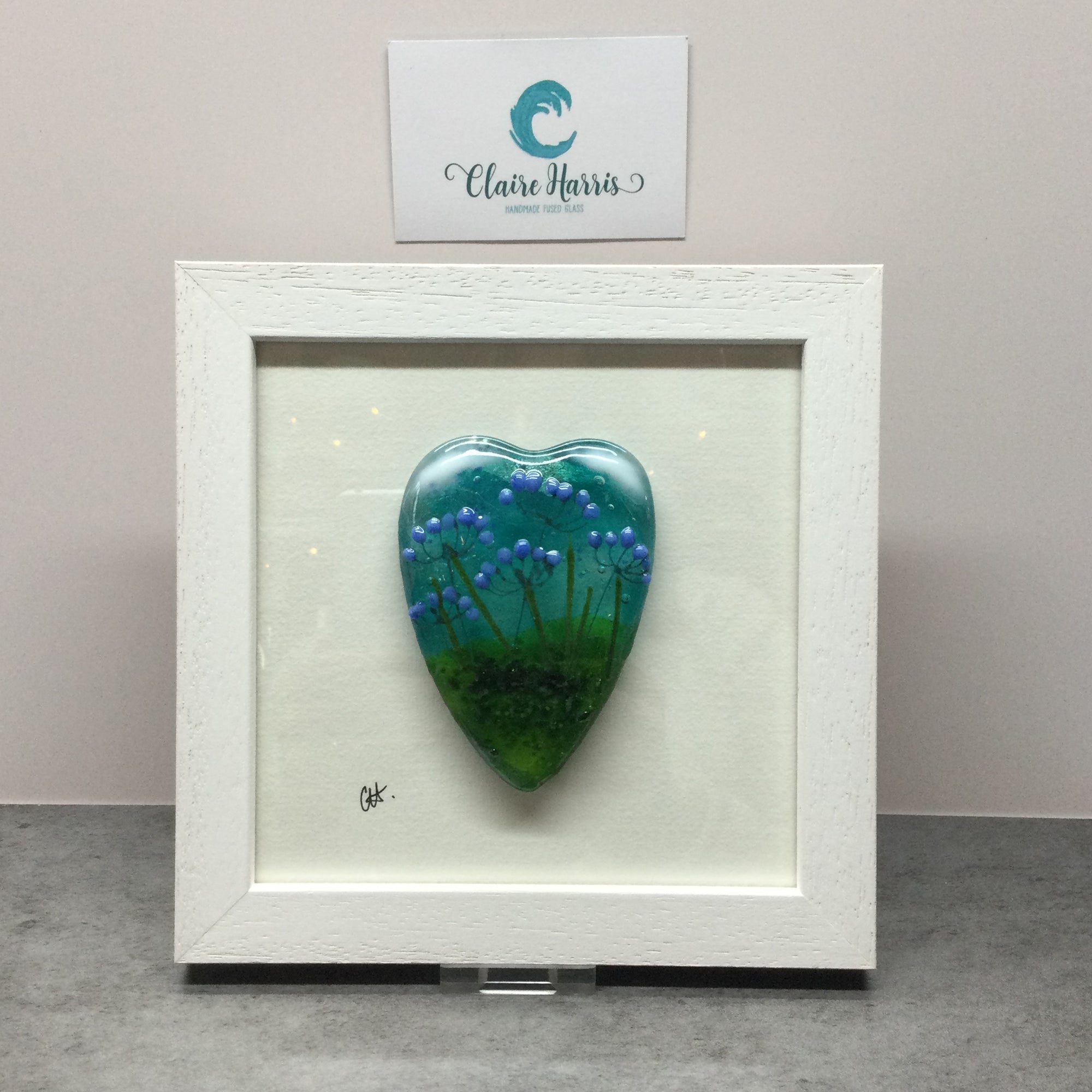Fused Glass Framed Agapanthus Conical Heart