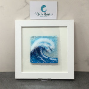 Limited Edition Framed Fused Glass Square Turquoise Crashing Wave