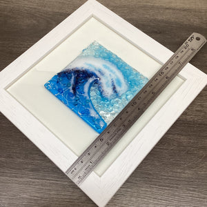 Framed Fused Glass Square Turquoise Crashing Wave