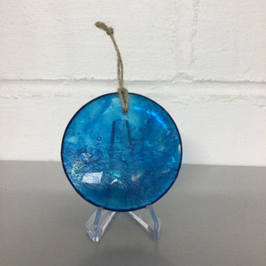 Wild Swimmer Turquoise Fused Glass Disc, Swimmer with Float - Fused Glass By Claire Harris 