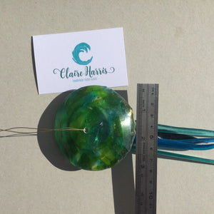 Fused Glass Green and Blue Jellyfish Hanger
