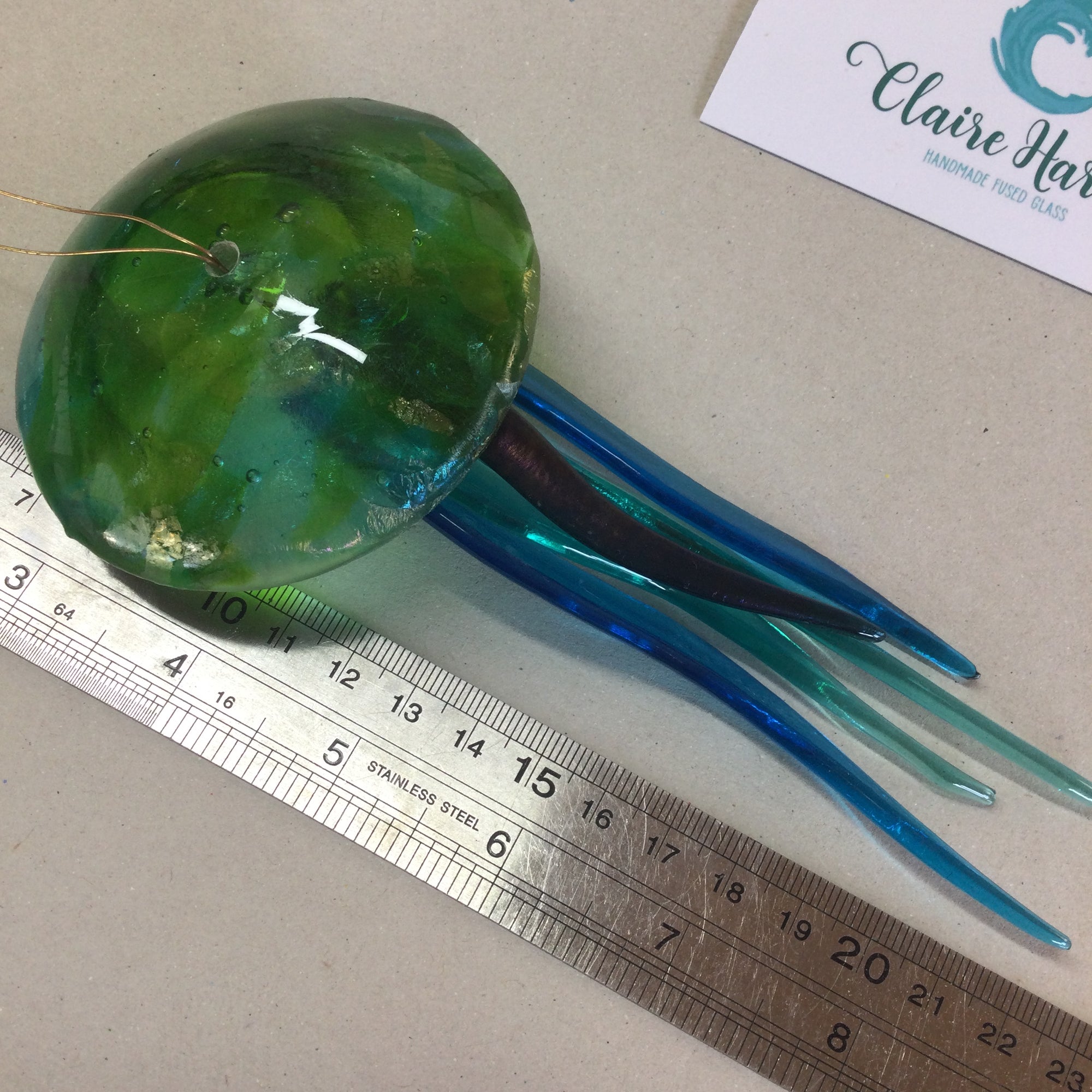 Fused Glass Green and Blue Jellyfish Hanger