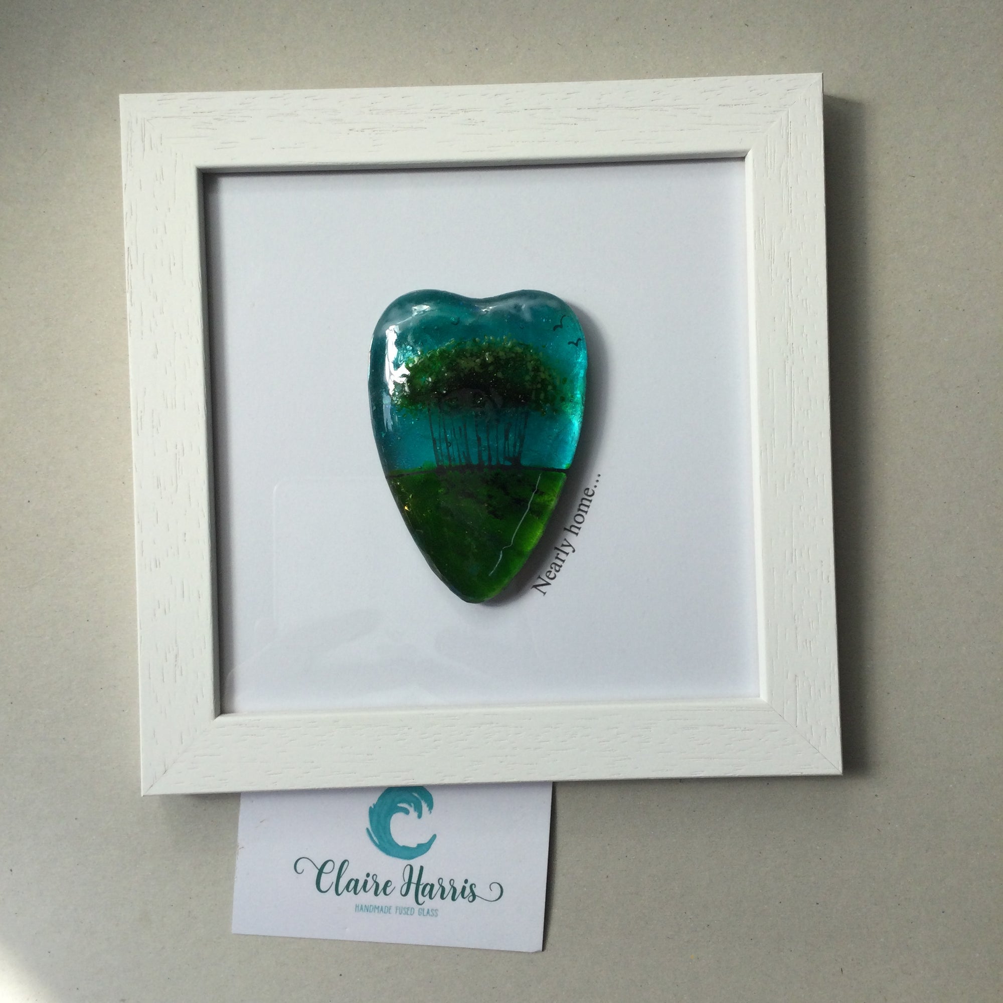Fused Glass Framed Nearly Home Trees Conical Heart