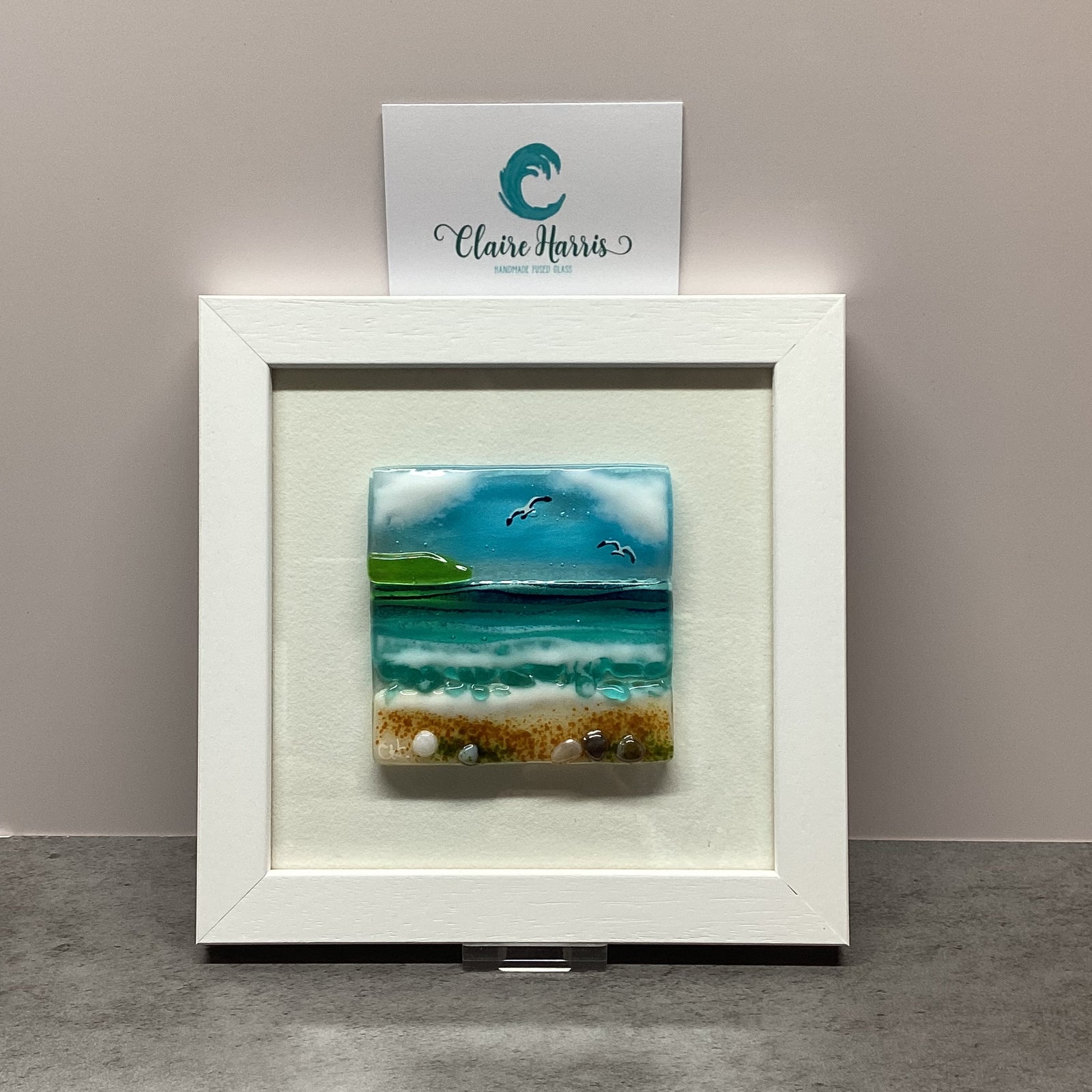 Framed Fused Glass Square Sea Scene