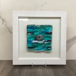 Square Framed Fused Glass Seal Side Facing
