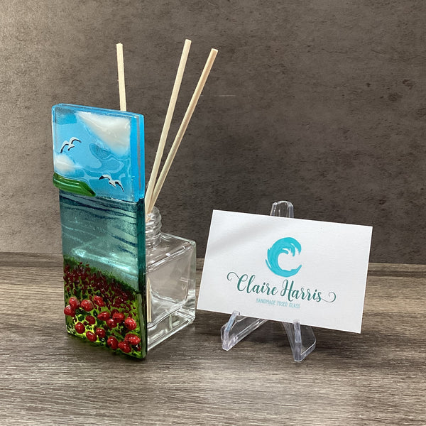 Handmade Fused Glass Reed Diffuser – Poppy Field Scene - Fused Glass By ...