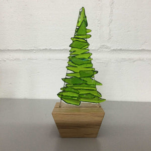 Fused Glass Green Fir Tree, Christmas Tree with Wooden Base - Fused Glass By Claire Harris 