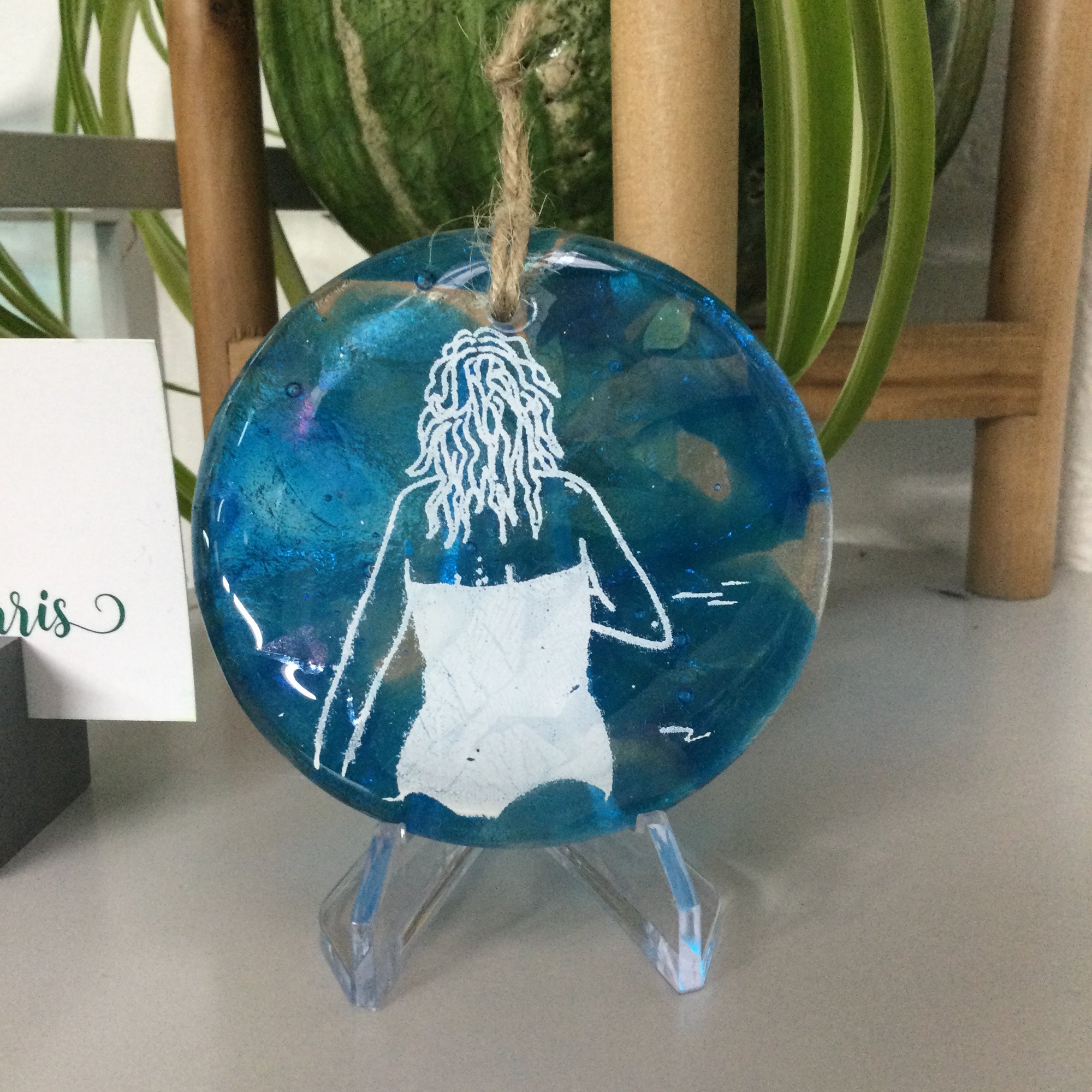 Wild Swimmer Turquoise Fused Glass Disc, Standing L - Fused Glass By Claire Harris 