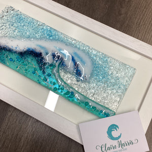 Large Framed Rectangle Crashing Wave Light Aqua