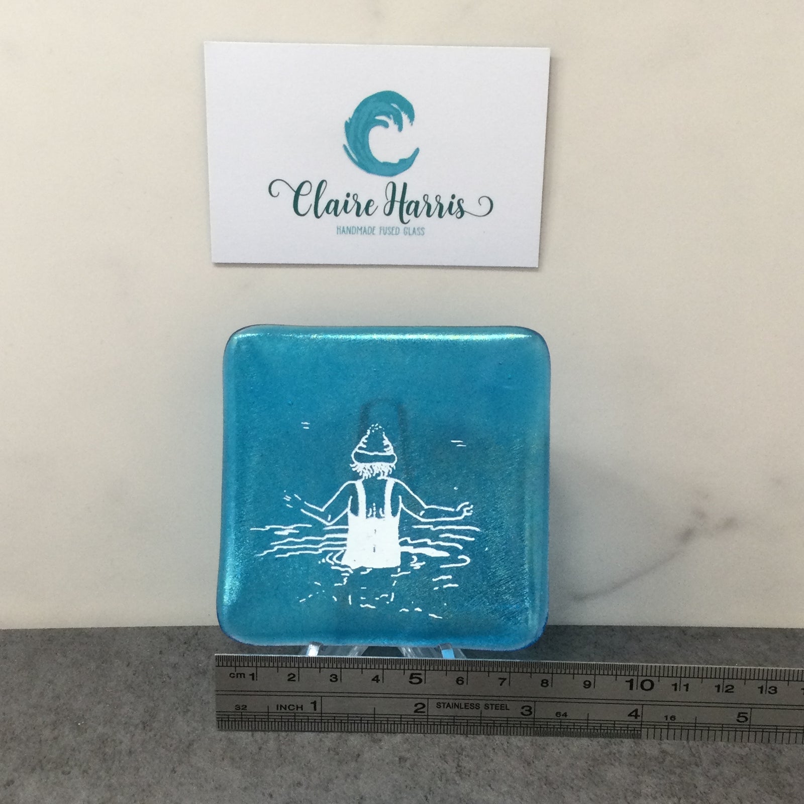 Cornish Wild Swimmer with Bobble Hat, Turquoise, Trinket Dish.