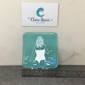 Cornish Wild Swimmers Standing, Light Aqua Trinket Dish