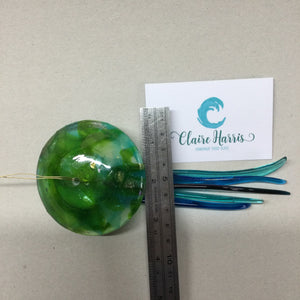 Fused Glass Green and Blue Jellyfish Hanger