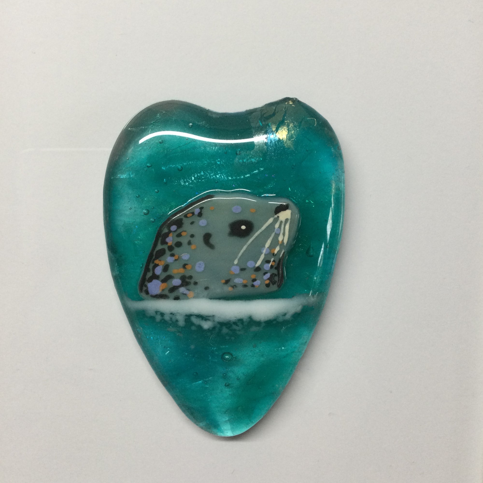 Limited Edition Fused Glass Framed Seal Heart - Light Aqua