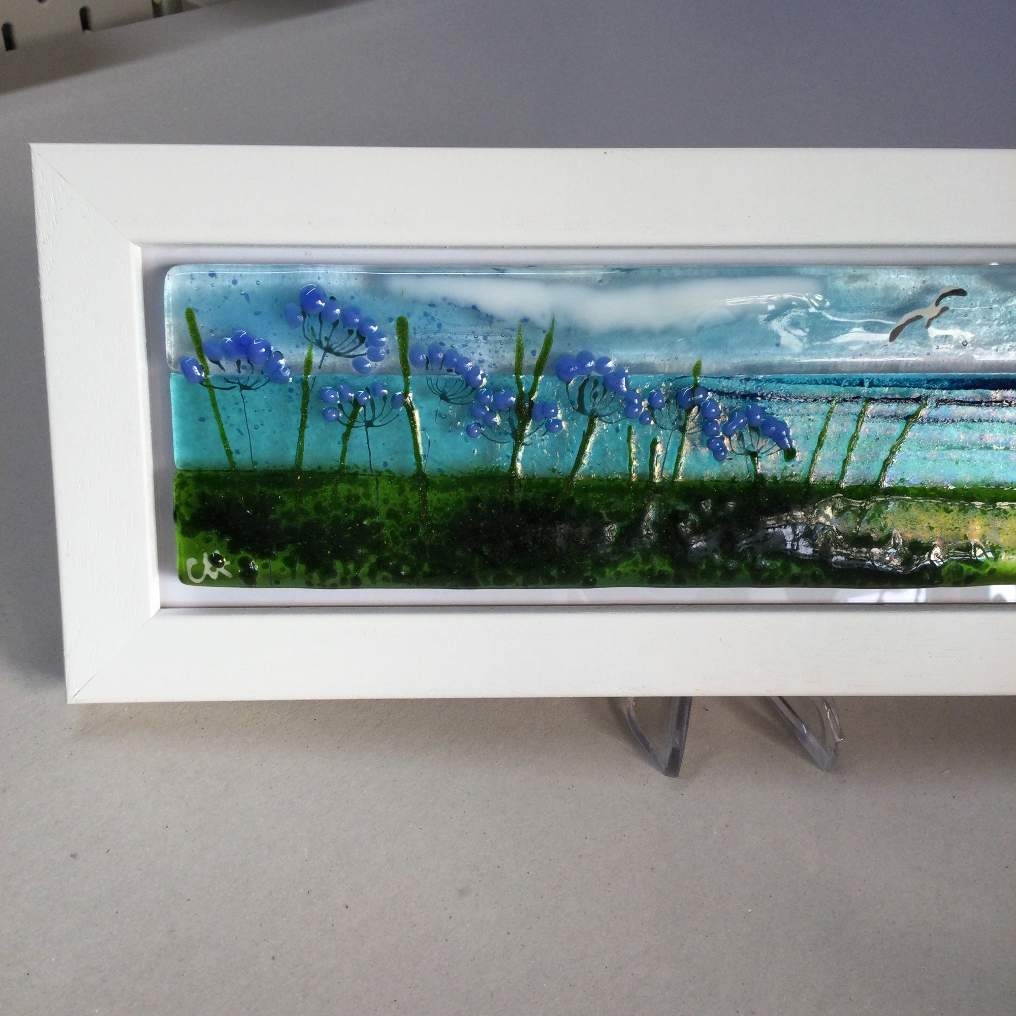 Limited Edition Framed Agapanthus, rectangle framed fused glass