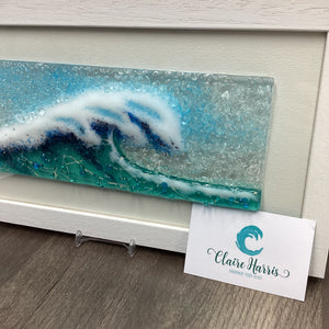 Large Framed Rectangle Crashing Wave Light Aqua