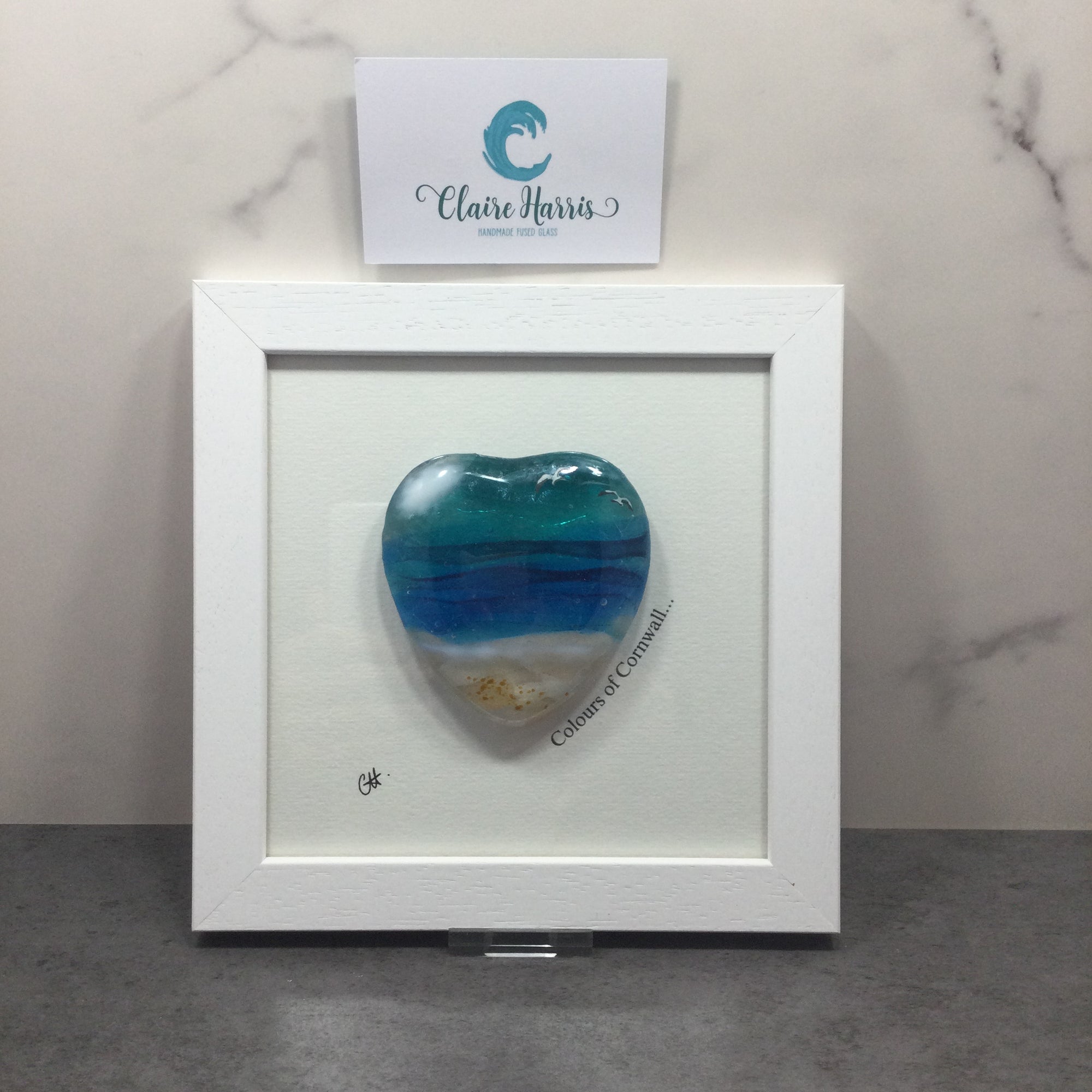 Fused Glass Sea Scene Framed Heart