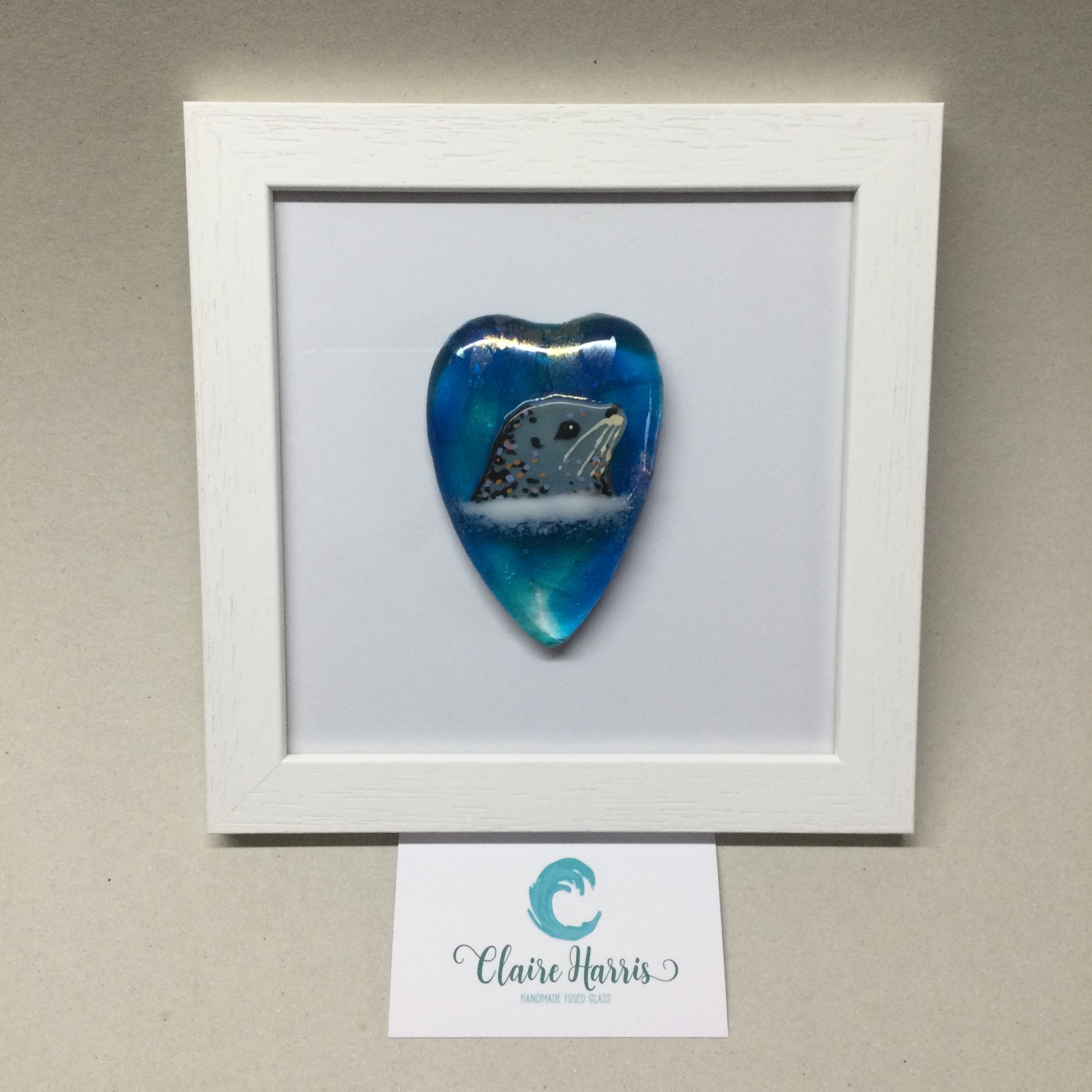 Limited Edition Framed Fused Glass Heart - Turquoise