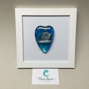 Limited Edition Framed Fused Glass Heart - Turquoise