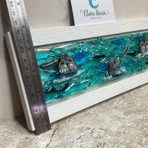 Limited Edition Framed Seals, rectangle framed fused glass