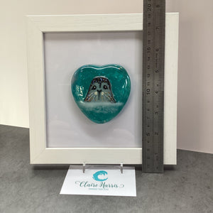 Framed Front Facing Seal Heart - Light Aqua Round Heart Artwork