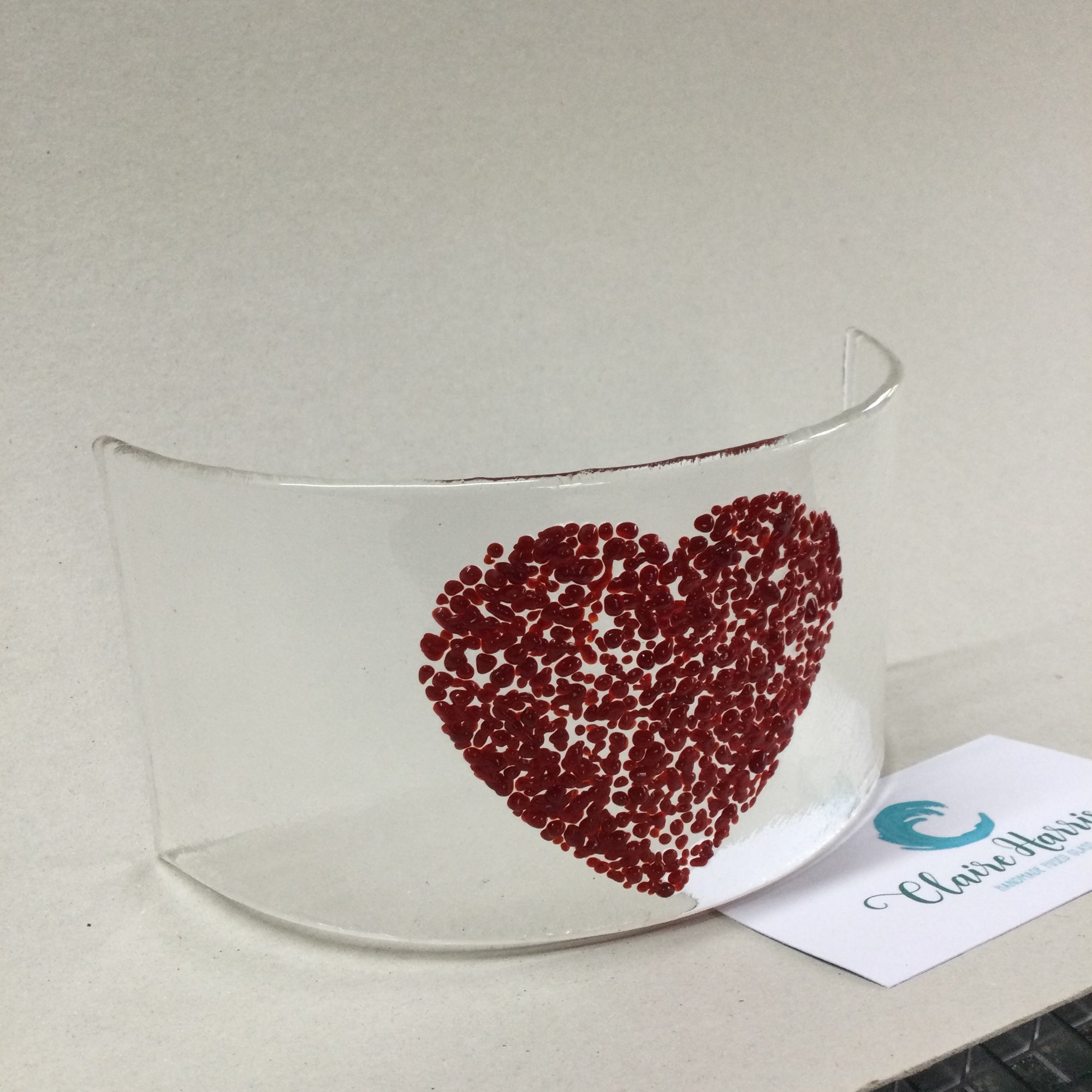 LIMITED EDITION Dark Red Heart Fused Glass Curve