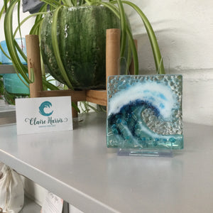 Trinket Dish - Light Aqua Crashing Wave - Fused Glass By Claire Harris 