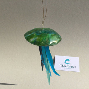 Fused Glass Green and Blue Jellyfish Hanger