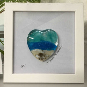 Fused Glass Sea Scene Framed Heart - Fused Glass By Claire Harris 