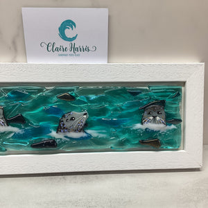 Limited Edition Framed Seals, rectangle framed fused glass