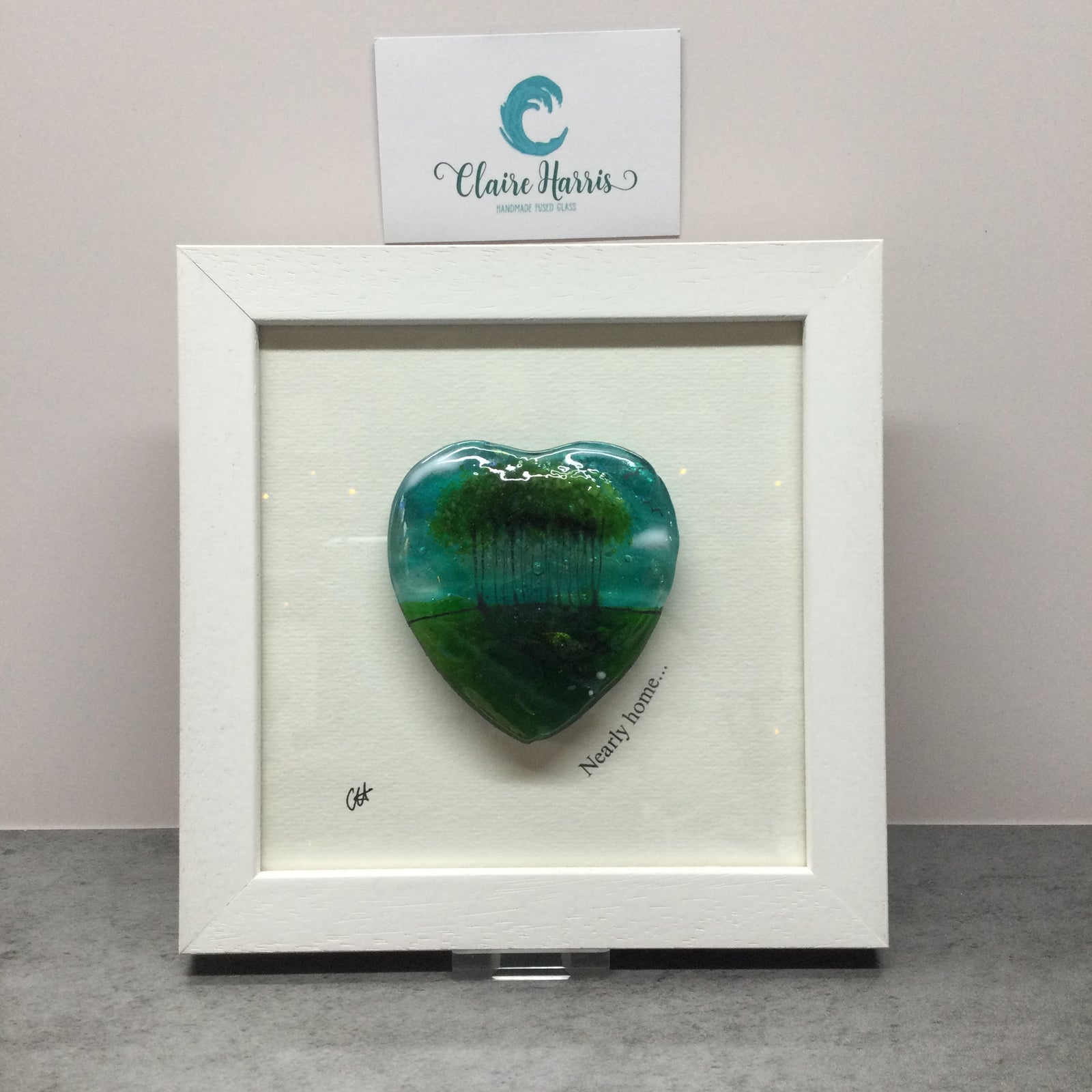 Framed Fused Glass Nearly Home Trees Heart