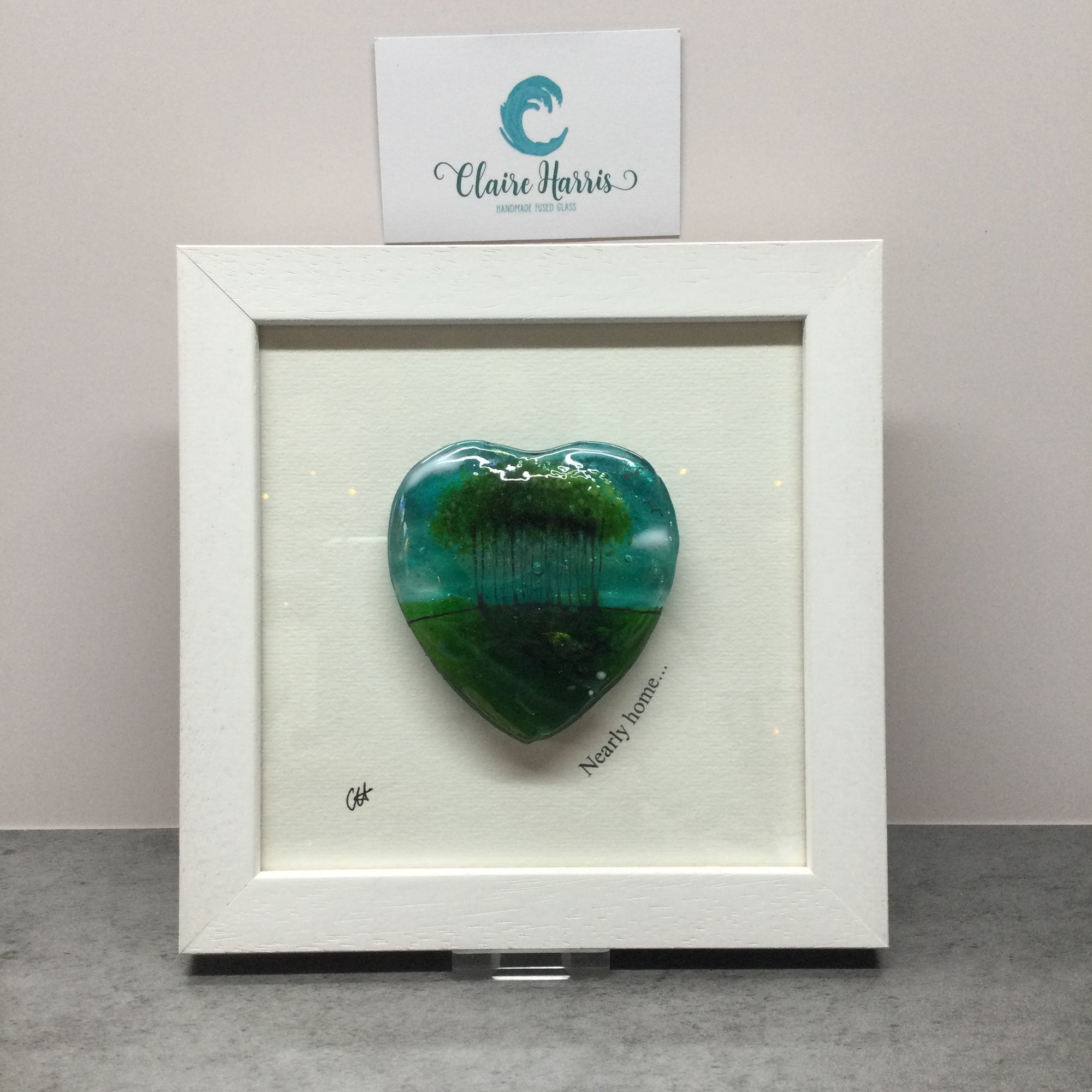 Framed Fused Glass Nearly Home Trees Heart
