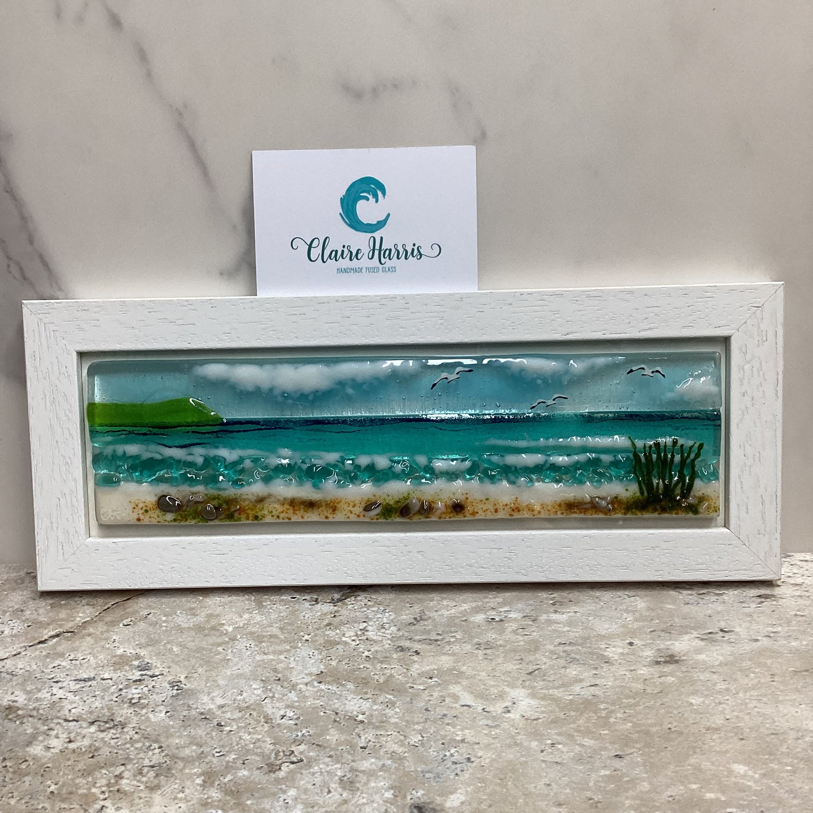 Regular Size Framed Sea Scene, rectangle framed fused glass