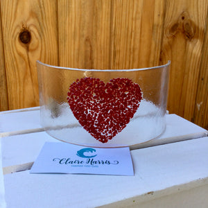 LIMITED EDITION Dark Red Heart Fused Glass Curve