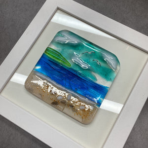 Square Framed Fused Glass Sea Scene