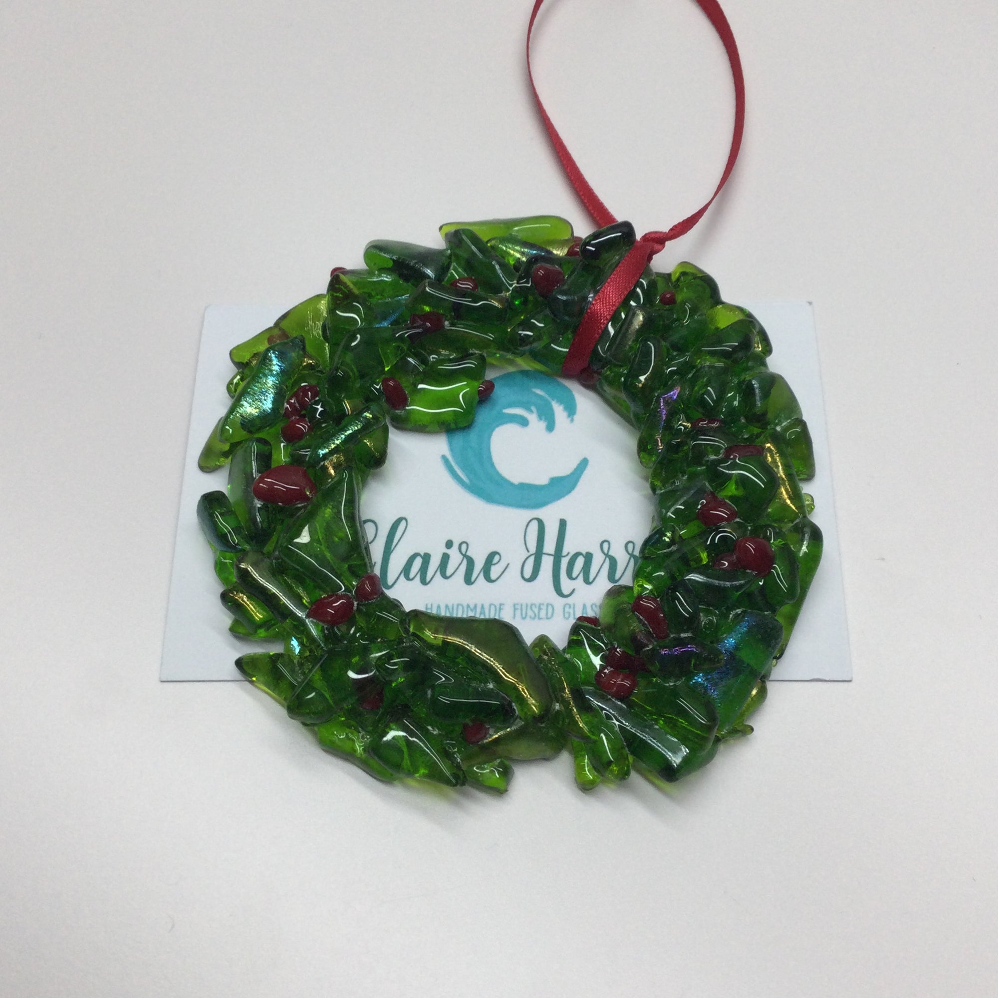 Fused Glass Small Christmas Wreath Hanger