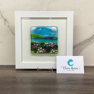 Framed Fused Glass Square Sea Pinks