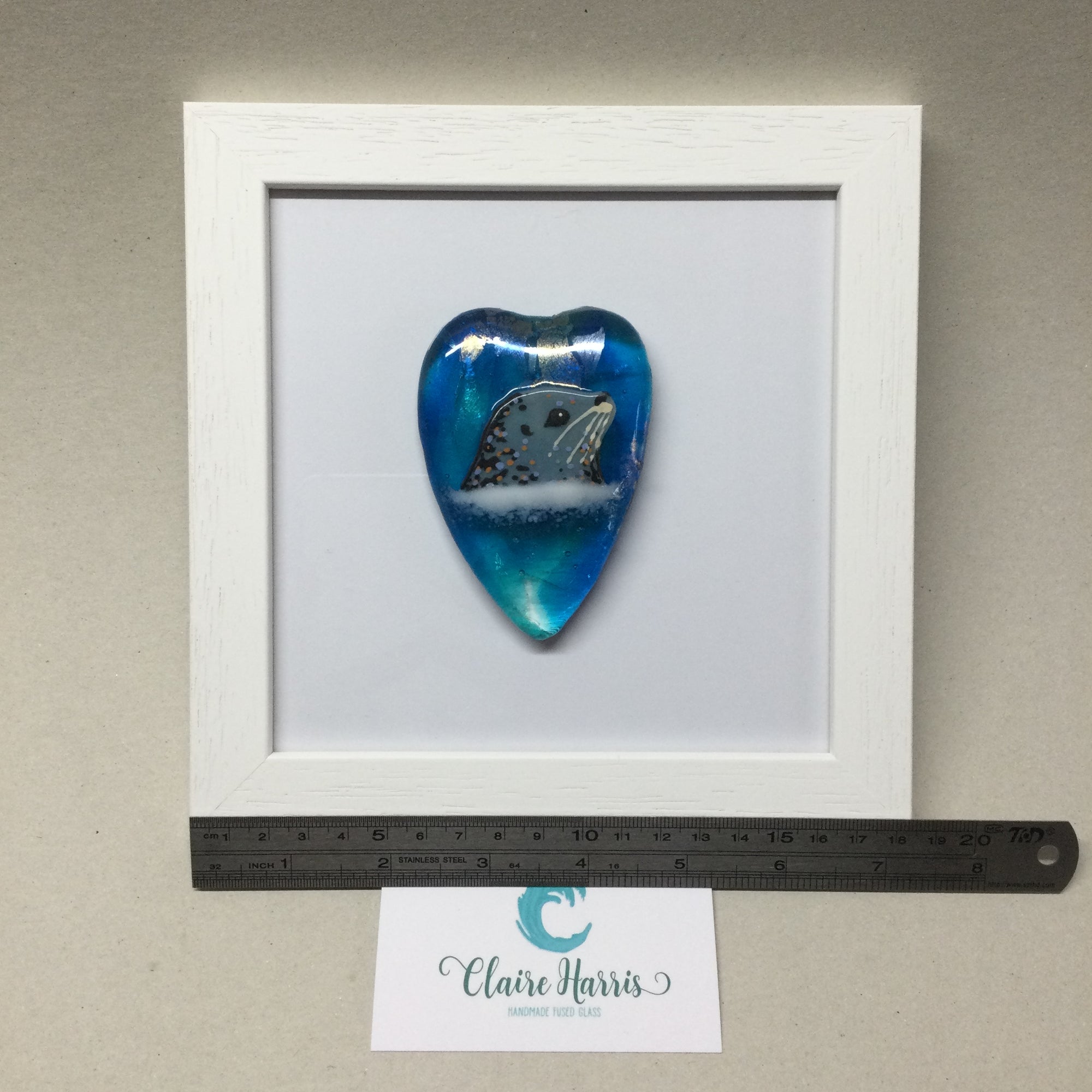 Limited Edition Framed Fused Glass Heart - Turquoise