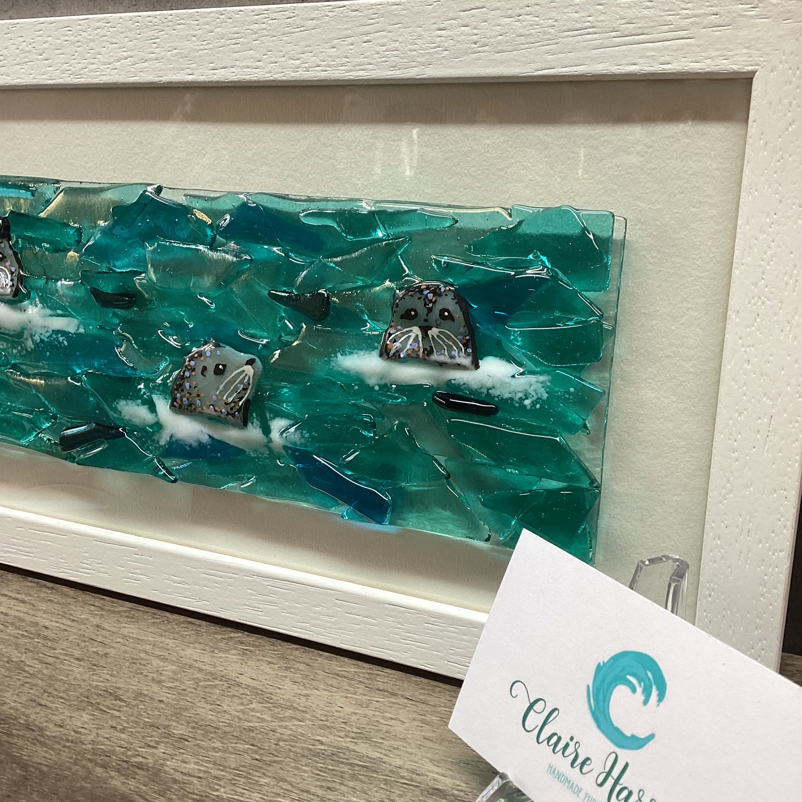 Large Framed Rectangle Trio of Seals Scene