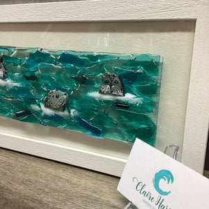 Large Framed Rectangle Trio of Seals Scene