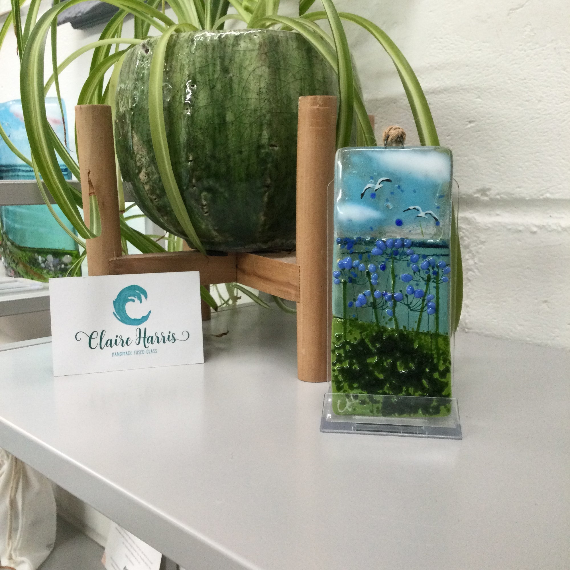 Small Hanger - Sea scene with agapanthus - Fused Glass By Claire Harris 