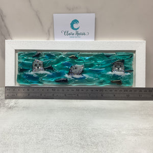 Limited Edition Framed Seals, rectangle framed fused glass