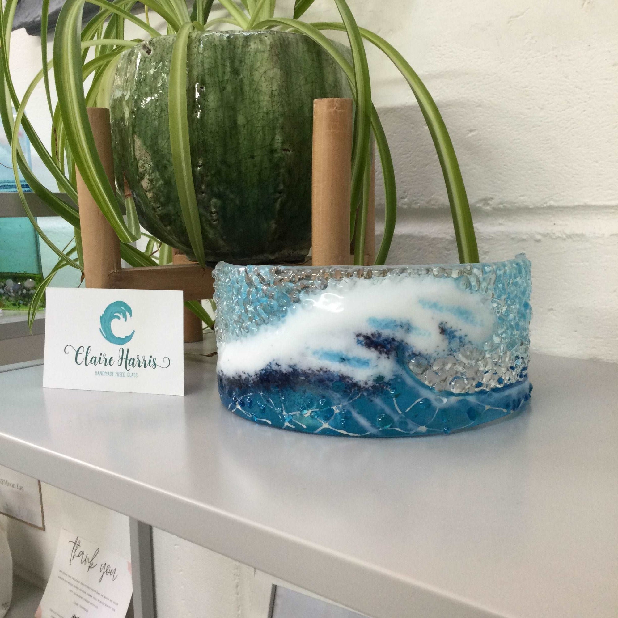 Curve Turquoise Crashing Wave - Fused Glass By Claire Harris 