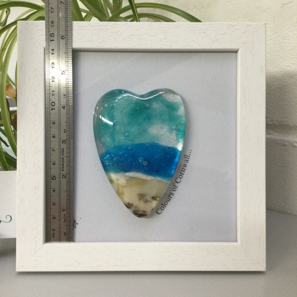 Fused Glass Sea Scene Framed Conical Heart