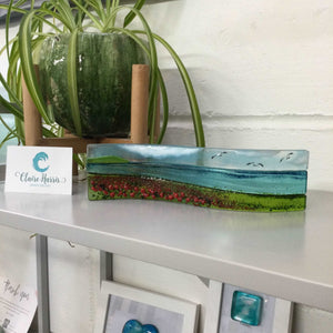 Small Freestanding Wave - Poppy field Sea Scene - Fused Glass By Claire Harris 