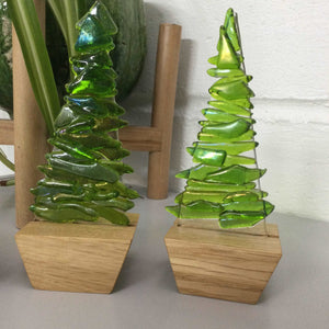 Fused Glass Green Fir Tree, Christmas Tree with Wooden Base - Fused Glass By Claire Harris 